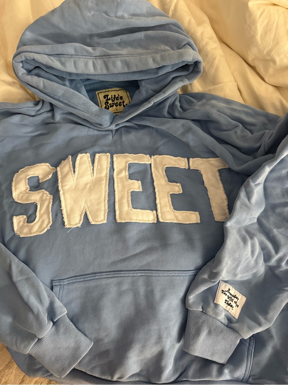 Blue SWEET Pullover Hoodie with Front Pocket - Picture 3 of 3